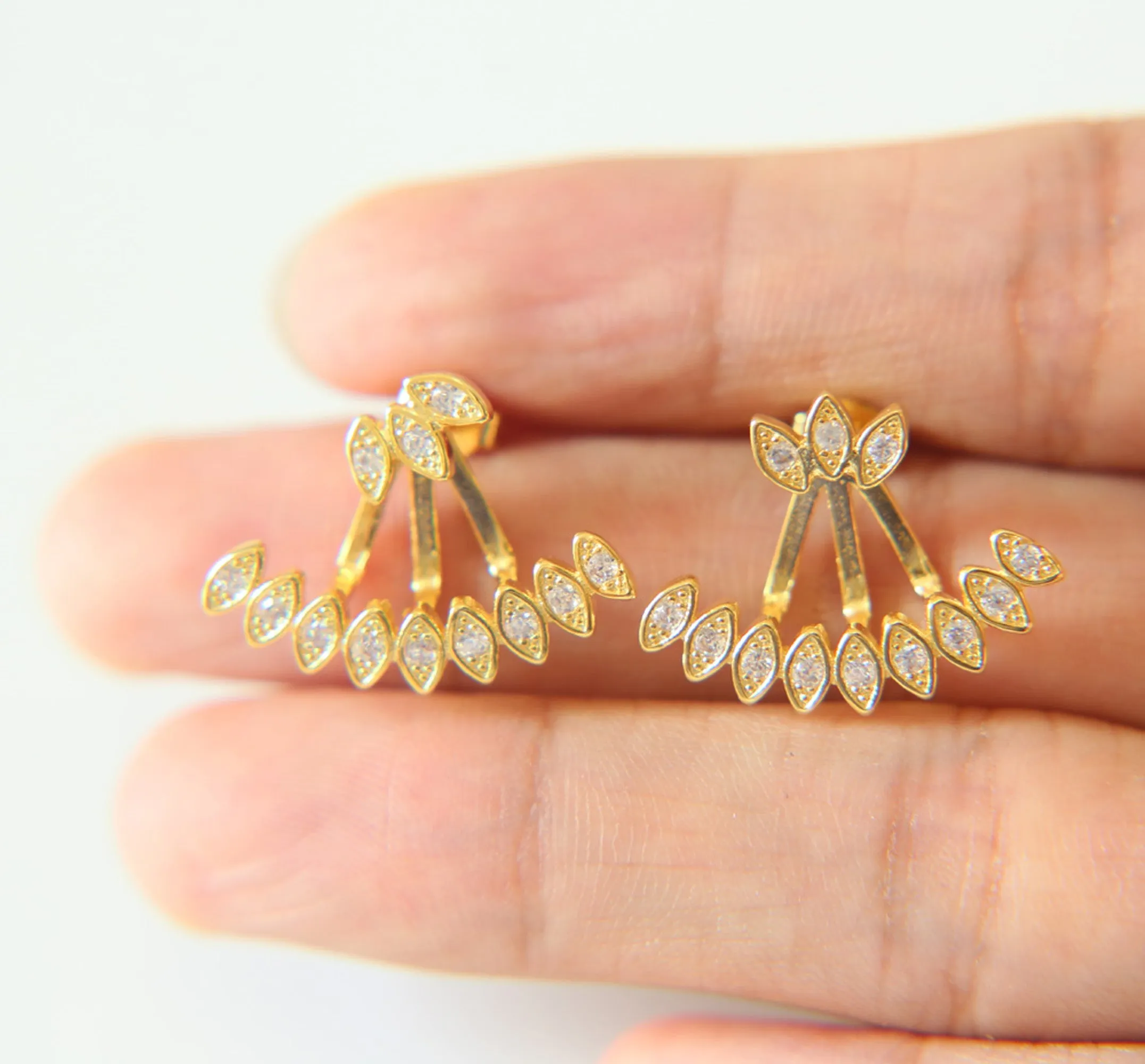 Alisha Modern Teardrop Spikes Crystal Stud Ear Jacket Earring