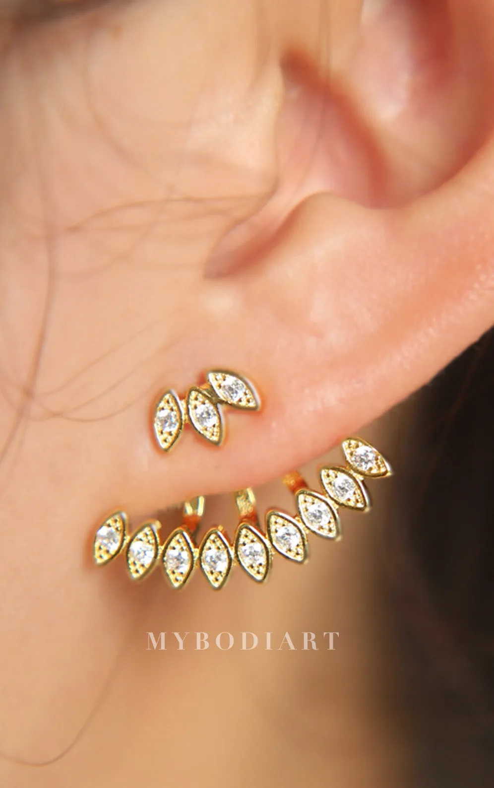 Alisha Modern Teardrop Spikes Crystal Stud Ear Jacket Earring