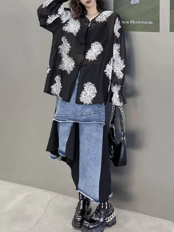 Asymmetric Contrast Color Fringed Pleated Split-Joint Skirts