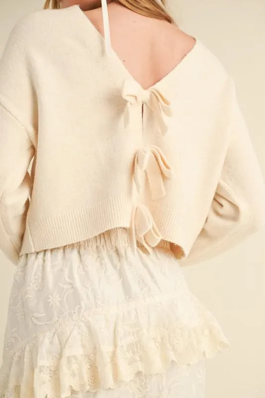 Back Bow Knit Sweater Top Cream
