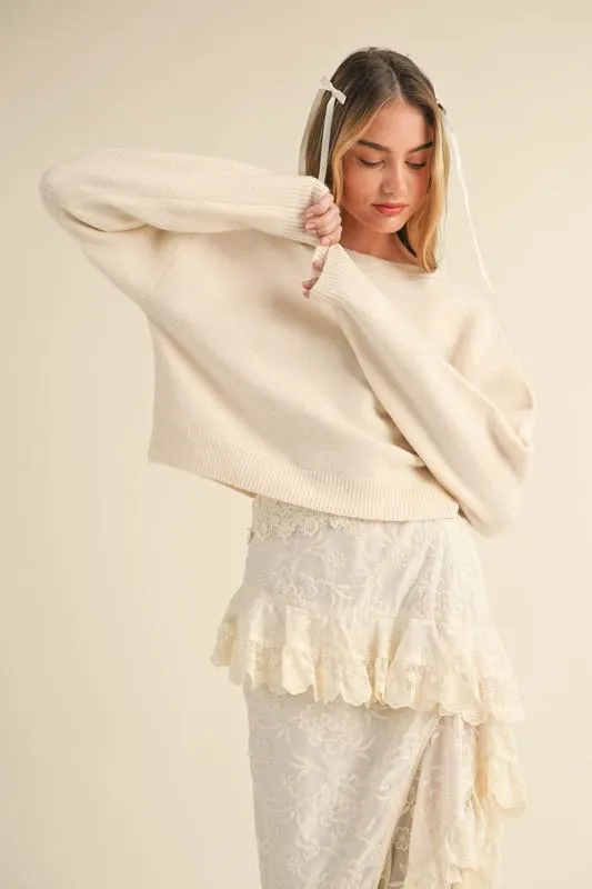 Back Bow Knit Sweater Top Cream