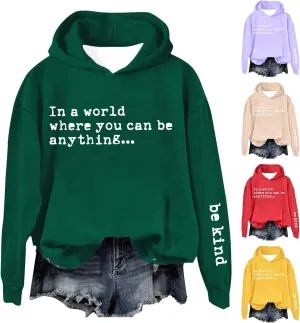 Be Kind Hoodies for Women Letter Print Funny Lightweight Sweatshirts Casual Long Sleeve Hood Top Streetwear Pullover