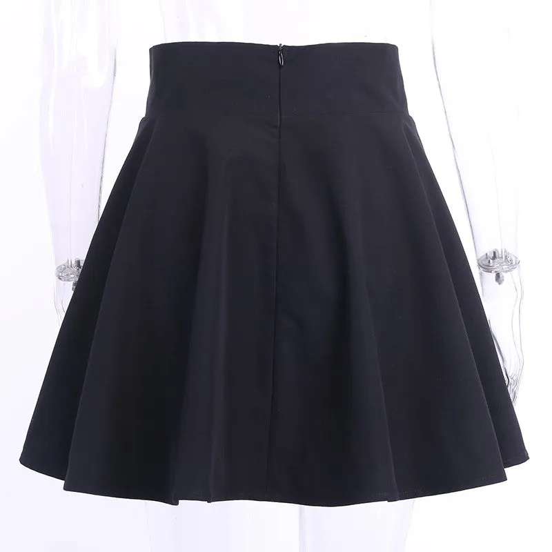 Black Lace Up High Waist Skirt