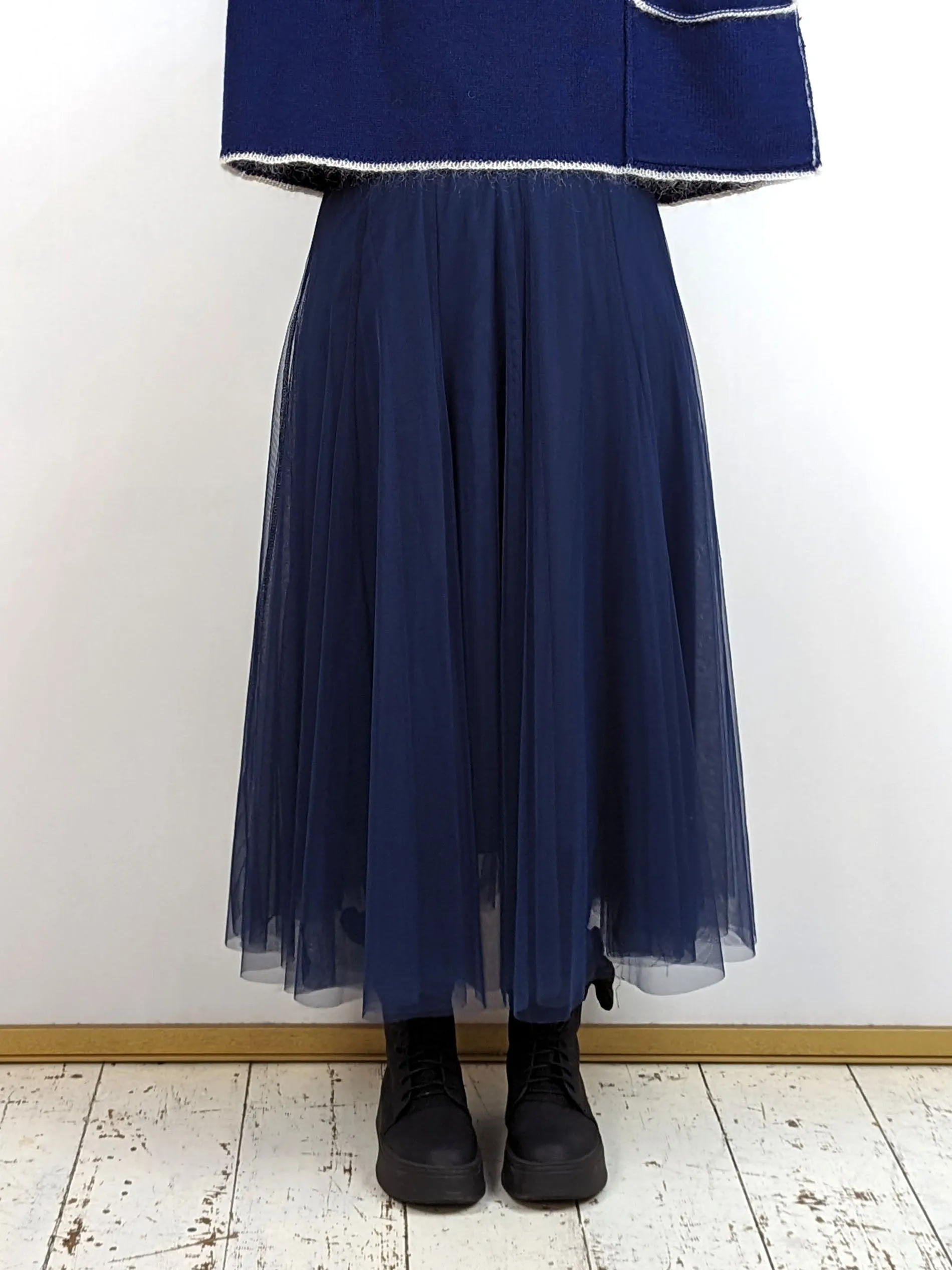BLUE BASICS Midi Tulle Skirt - Navy Blue