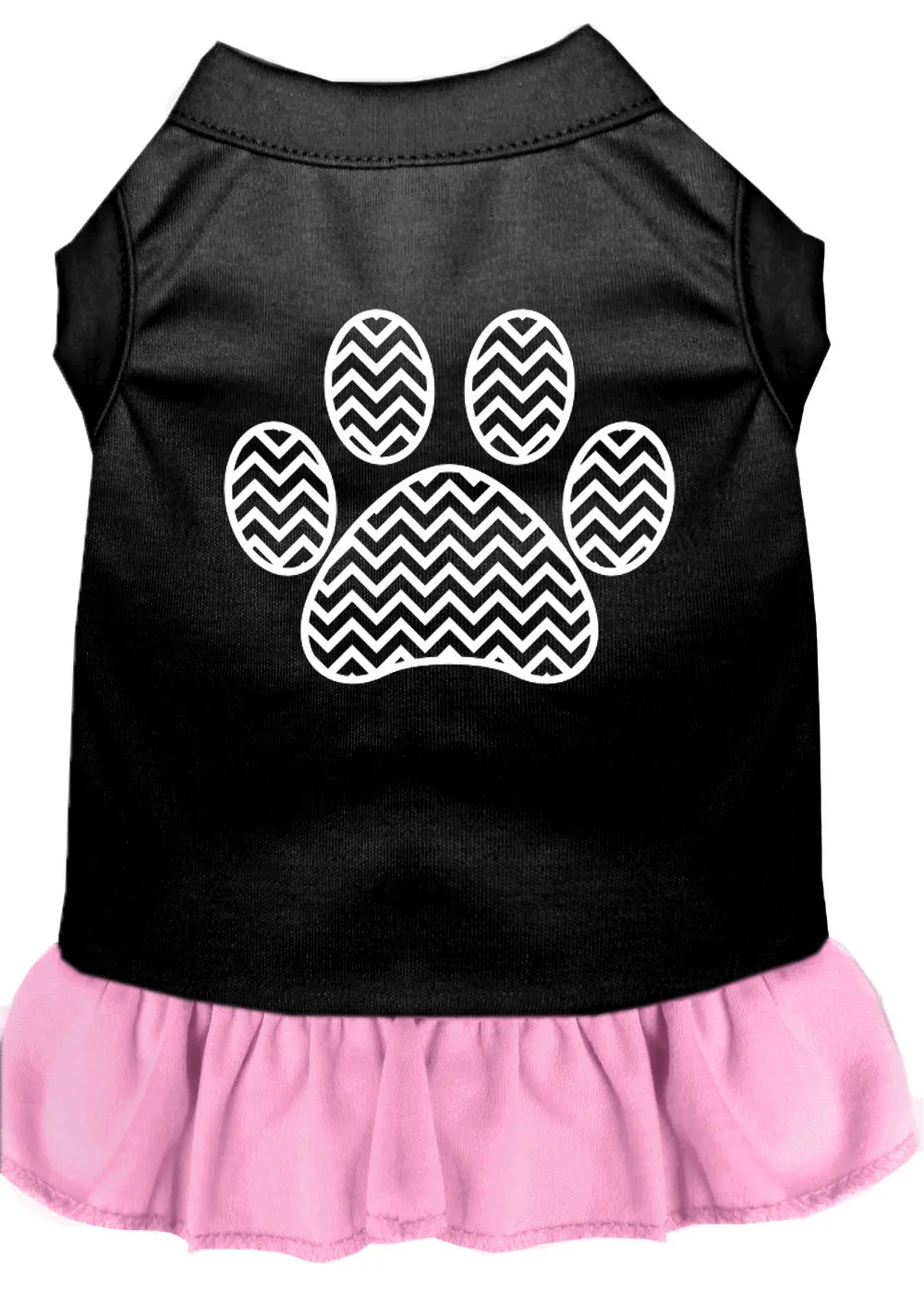 Chevron Paw Screen Print Dress Black With Light Pink Sm