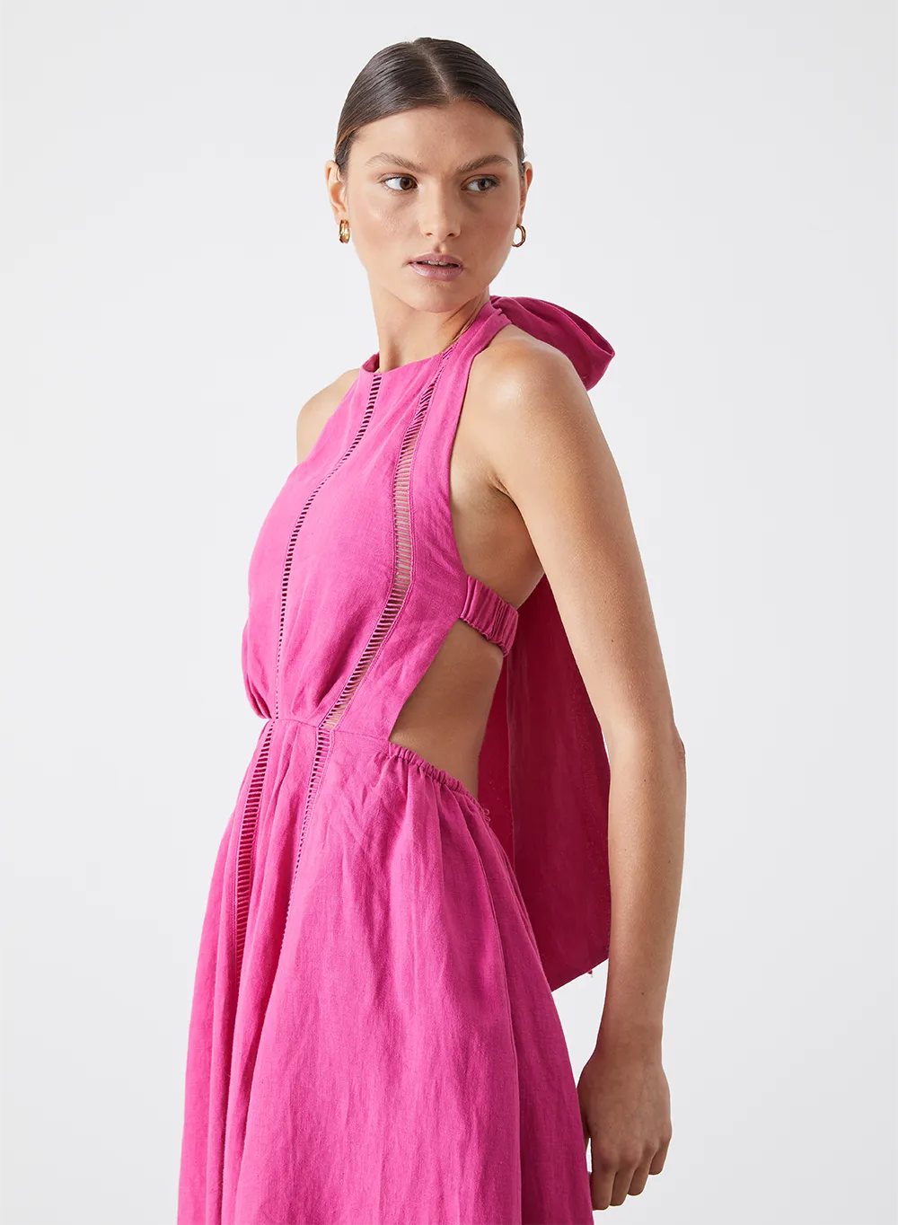 CHLOE LINEN MIDI DRESS | PINK