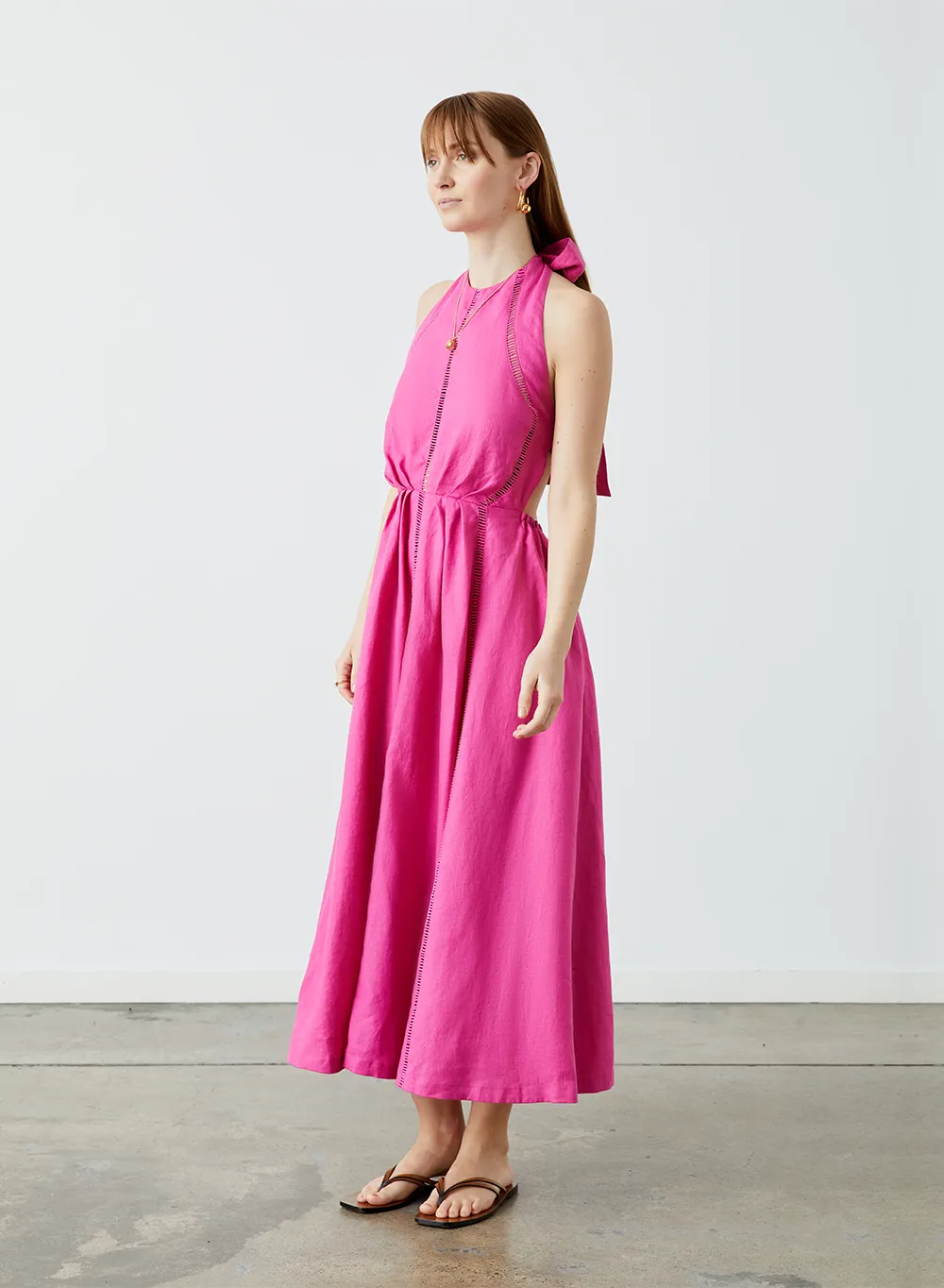 CHLOE LINEN MIDI DRESS | PINK