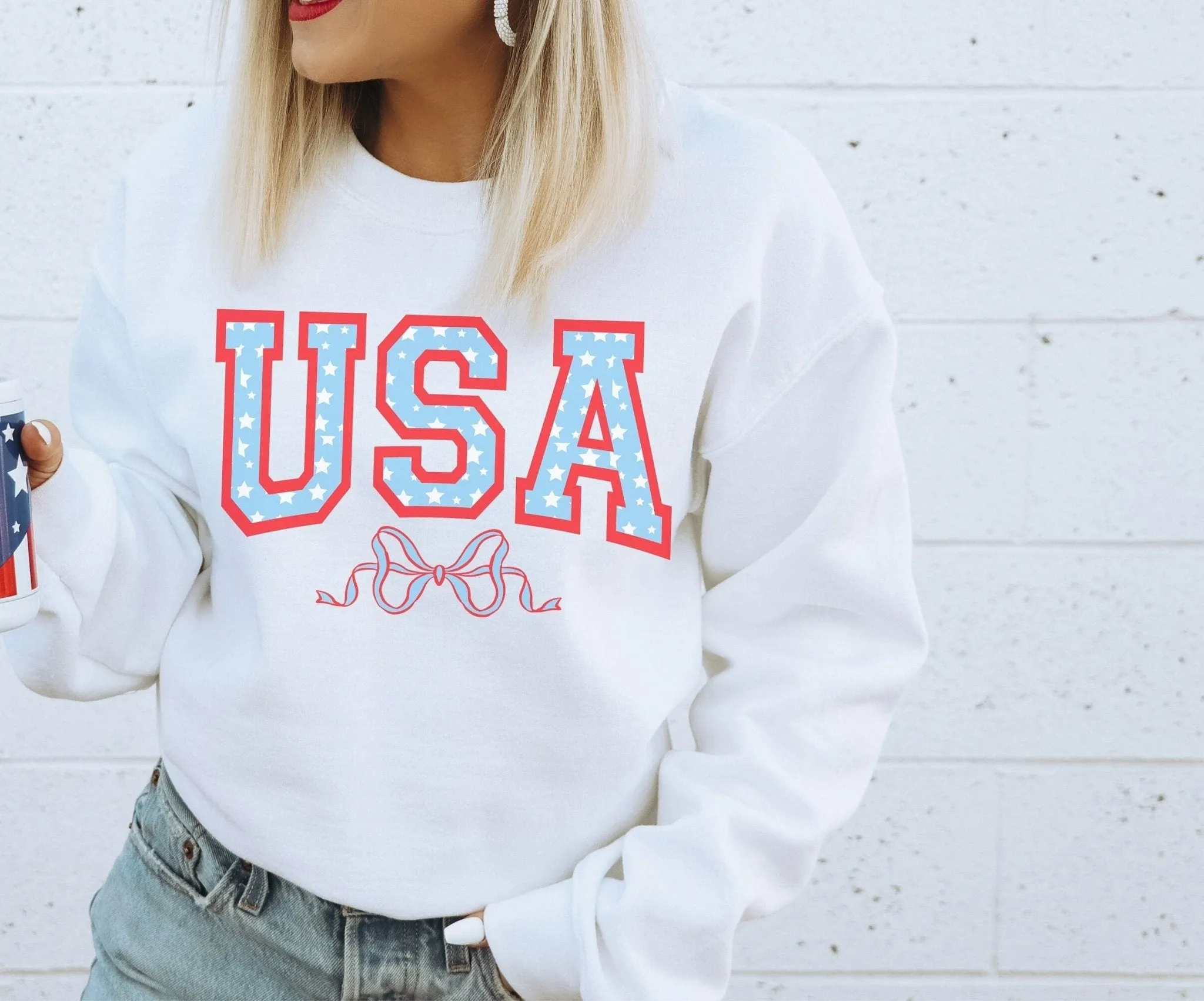 Coquette USA  4th of July Patriotic Shirt, USA Bow Coquette Patriotic Sweatshirt