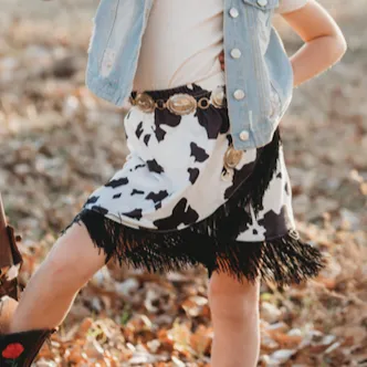 Cowprint Fringe Skirt Kid (6T-7T)