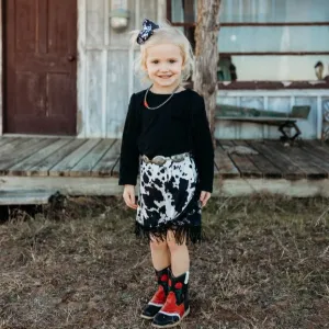 Cowprint Fringe Skirt Kid (6T-7T)