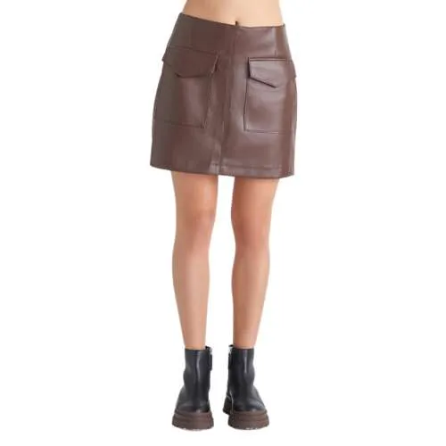 DEX Rustic Brown Faux Leather Mini Skirt