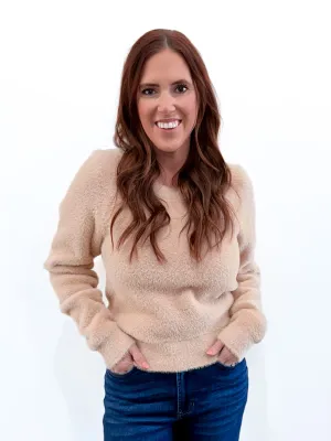Effy Fuzzy Crew Neck Sweater - Sugar Cookie