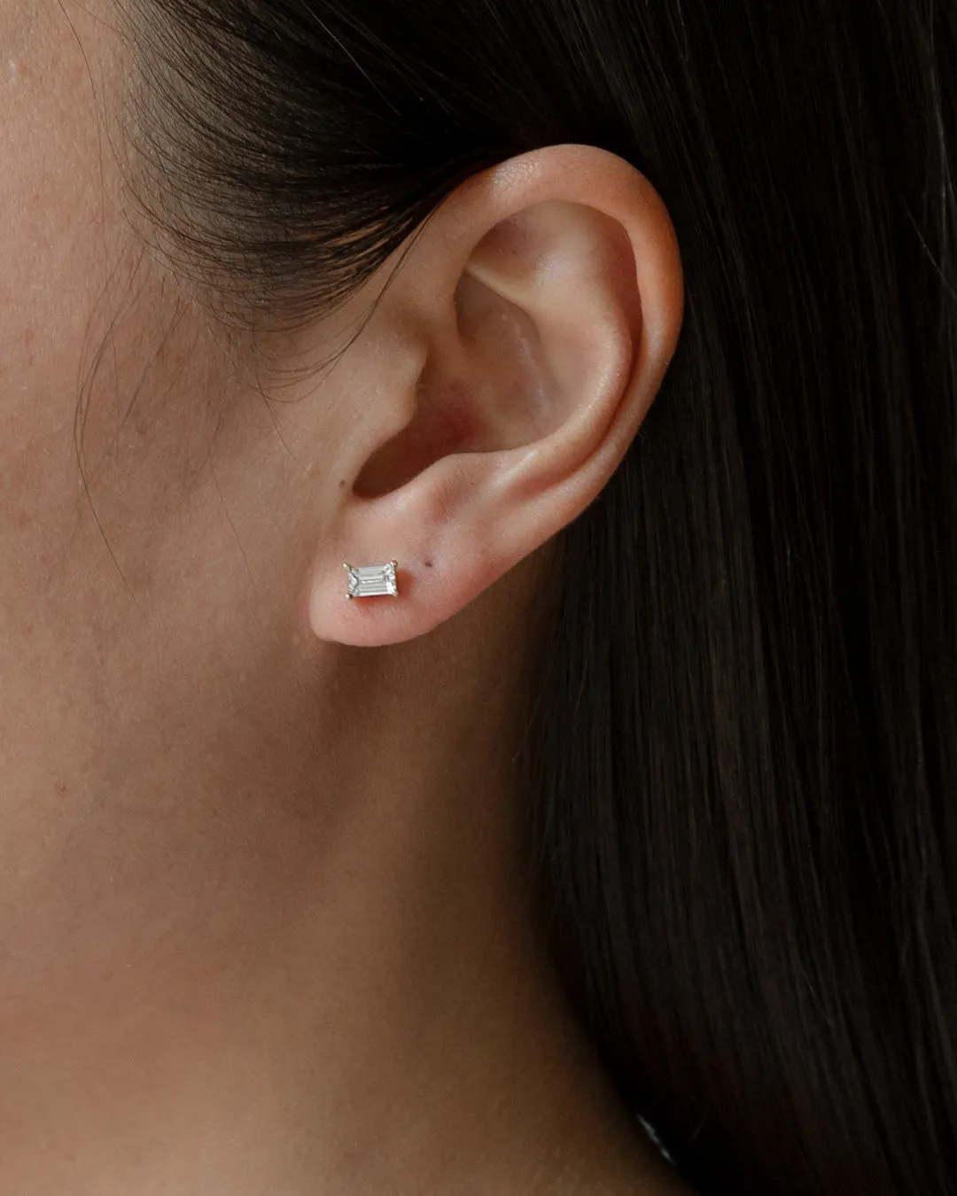 Emerald Cut Stud Earrings - Silver