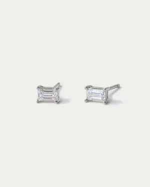 Emerald Cut Stud Earrings - Silver