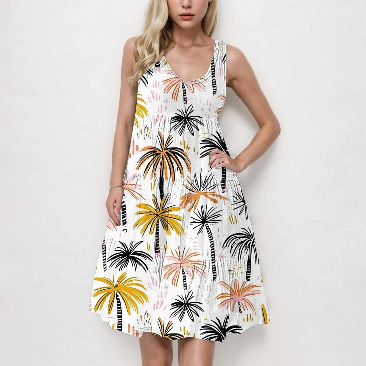 Floral Print Tank Dress for Women Round Neck Sleeveless Midi Dresses 2025 Trendy Summer Boho Sundress