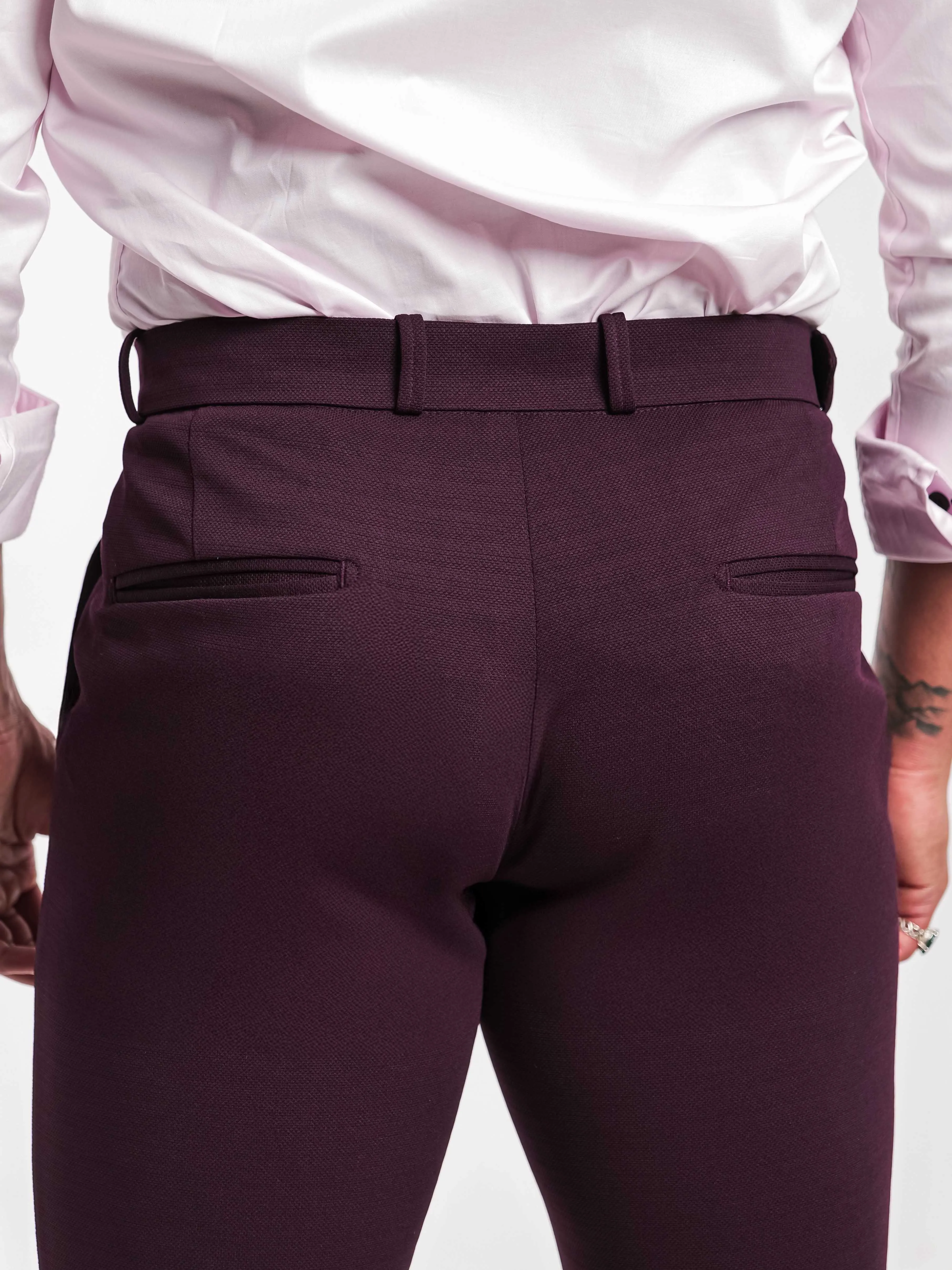 Foomer Dark Wine Sharp Fit Cotton Trouser For Men's