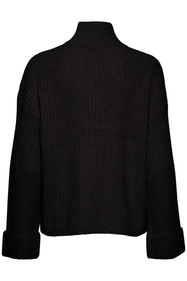 Fransa Ribbed Short Jumper Black