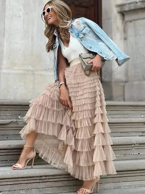 Gauze ruffle skirts