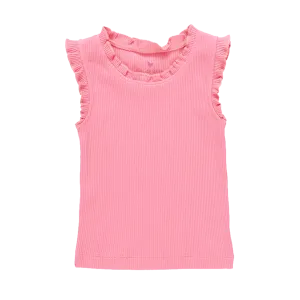 Girls Organic Ruffle Rib Tank - Confetti Pink