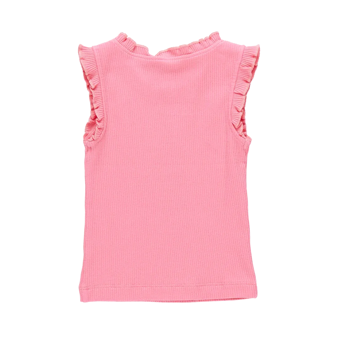 Girls Organic Ruffle Rib Tank - Confetti Pink