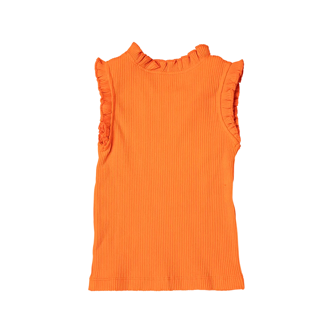 Girls Organic Ruffle Rib Tank - Golden Poppy