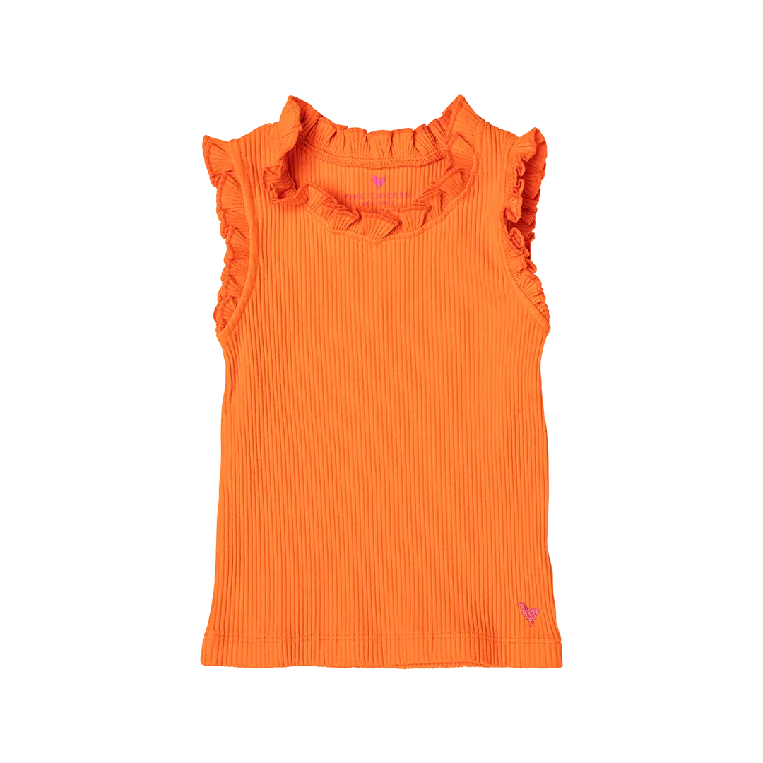 Girls Organic Ruffle Rib Tank - Golden Poppy