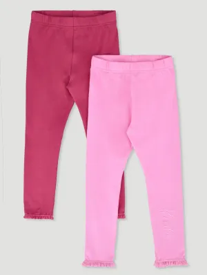 Girls Plain Embroidered 2 Pack Legging