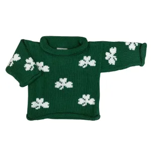 Green All Over White Shamrocks Roll Neck Sweater