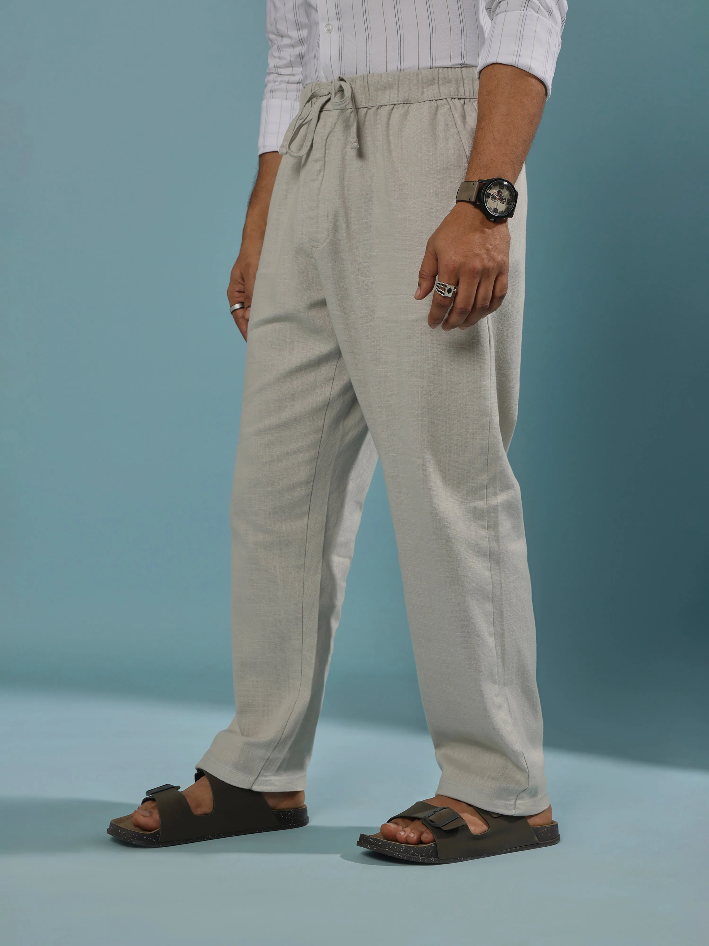 Gwynetha - Loose Fit Linen Joggers - Light Gray