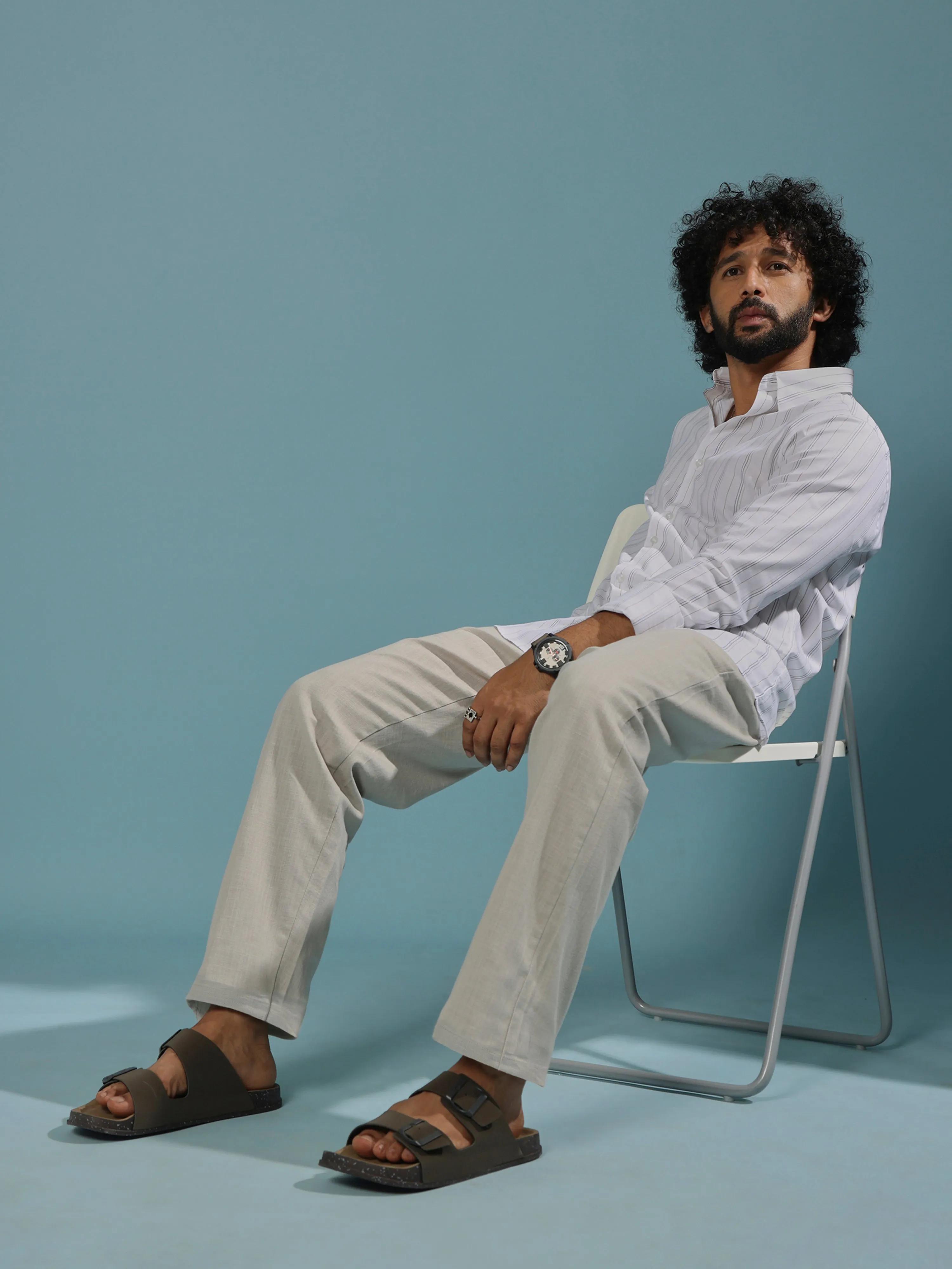Gwynetha - Loose Fit Linen Joggers - Light Gray