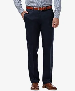 Haggar Mens Straight fit Casual Khaki Pants 36 / 30 Blue Solid Stretch