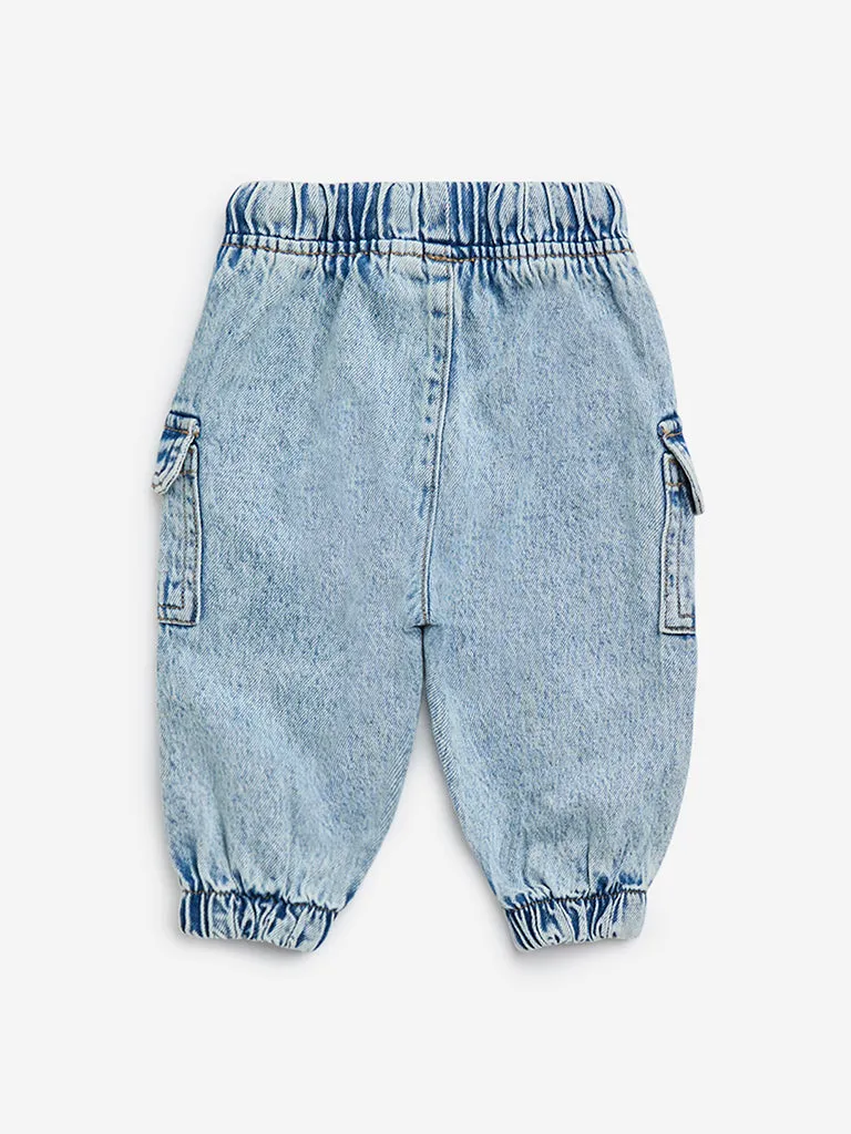 HOP Baby Light Blue Mid-Rise Denim Joggers