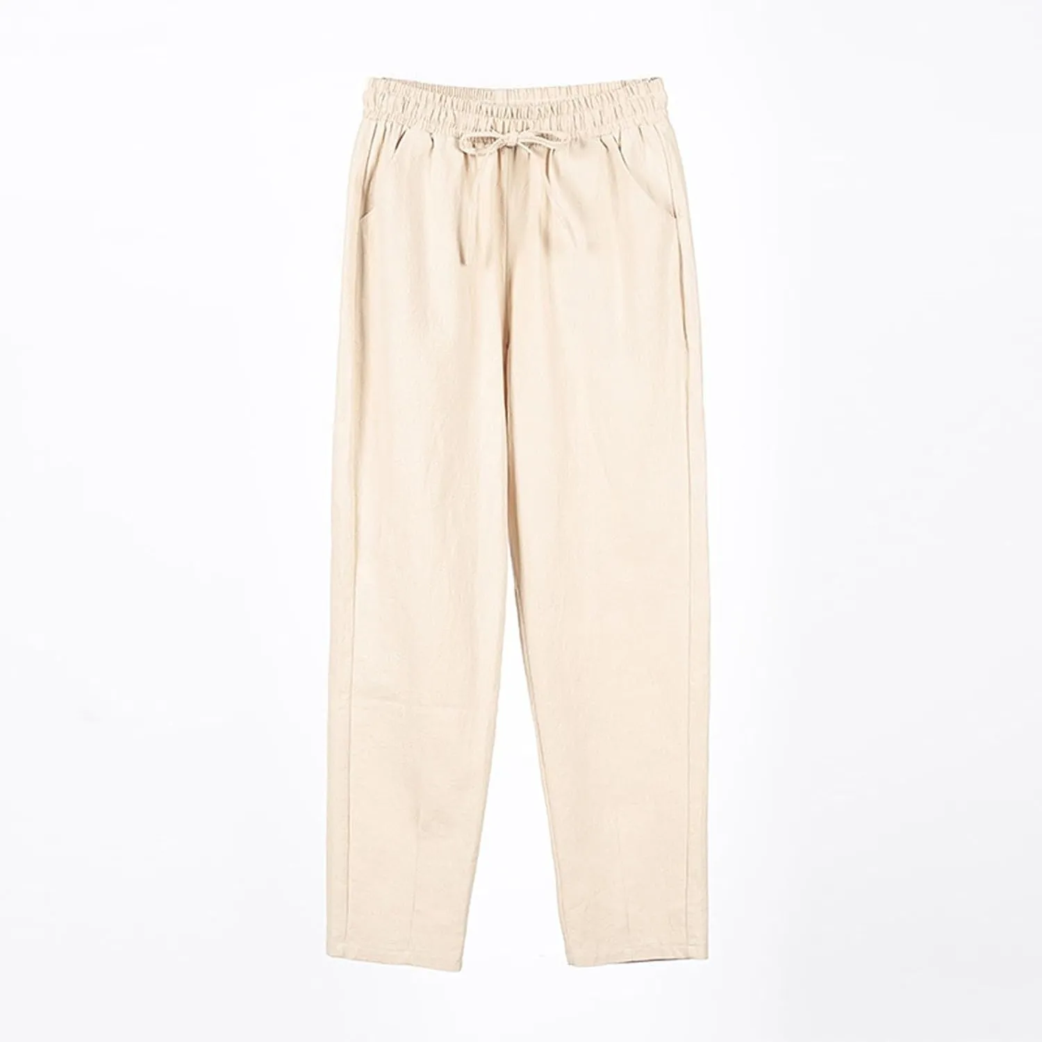 HXHYQKP Women's Cotton Linen Straight Leg Pants Elastic Drawstring Casual Summer Beach Lounge Trousers with Pockets