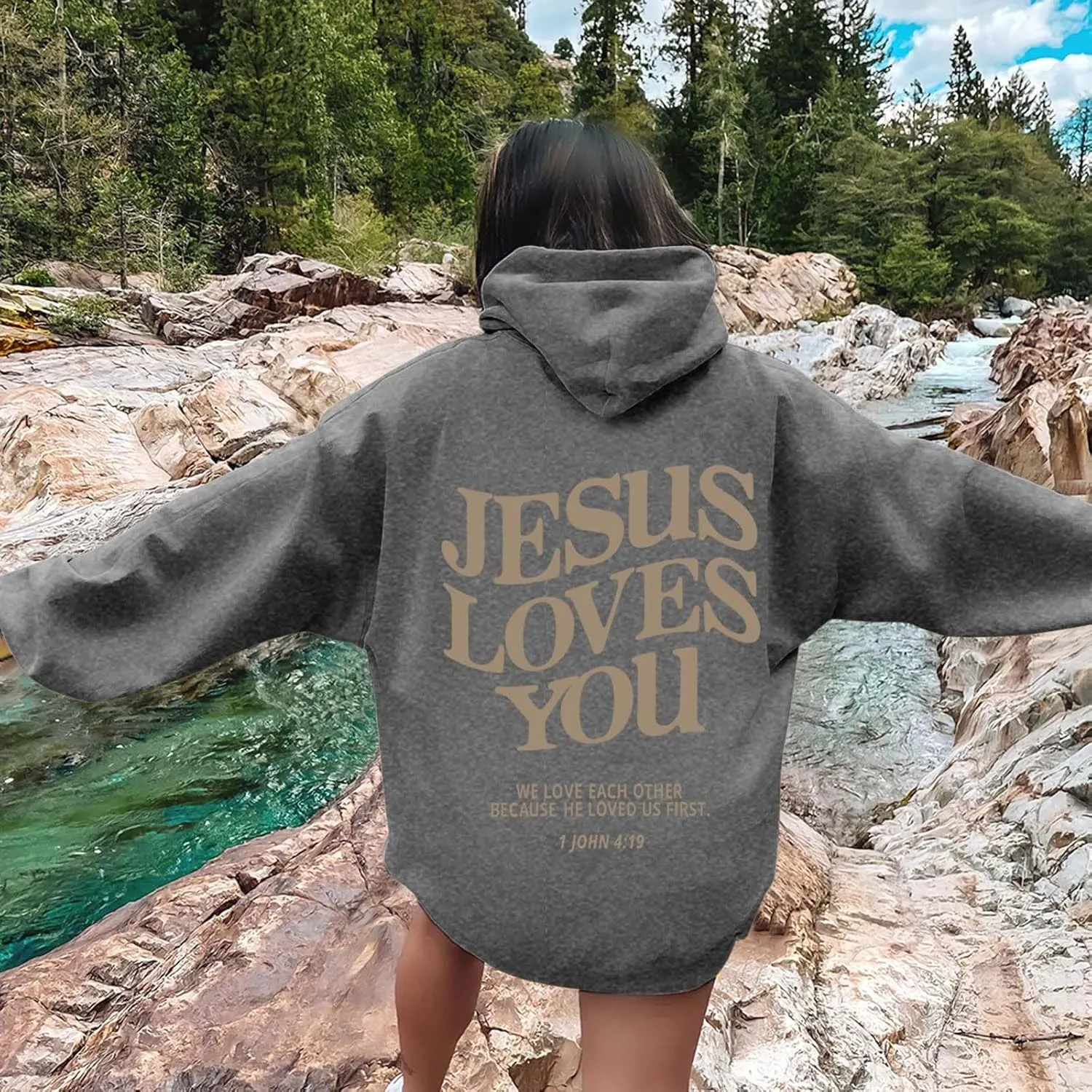 Jesus Loves You Hoodie Long Sleeve Graphic Sweatshirts With Pockets Christian Faith Hoodie Oversized Trendy Pullover
