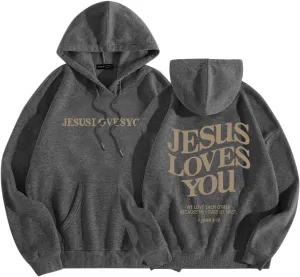 Jesus Loves You Hoodie Long Sleeve Graphic Sweatshirts With Pockets Christian Faith Hoodie Oversized Trendy Pullover