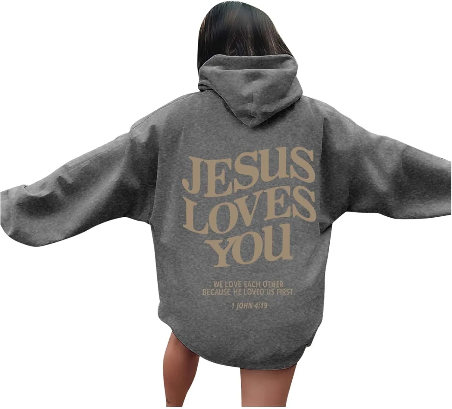 Jesus Loves You Hoodie Long Sleeve Graphic Sweatshirts With Pockets Christian Faith Hoodie Oversized Trendy Pullover