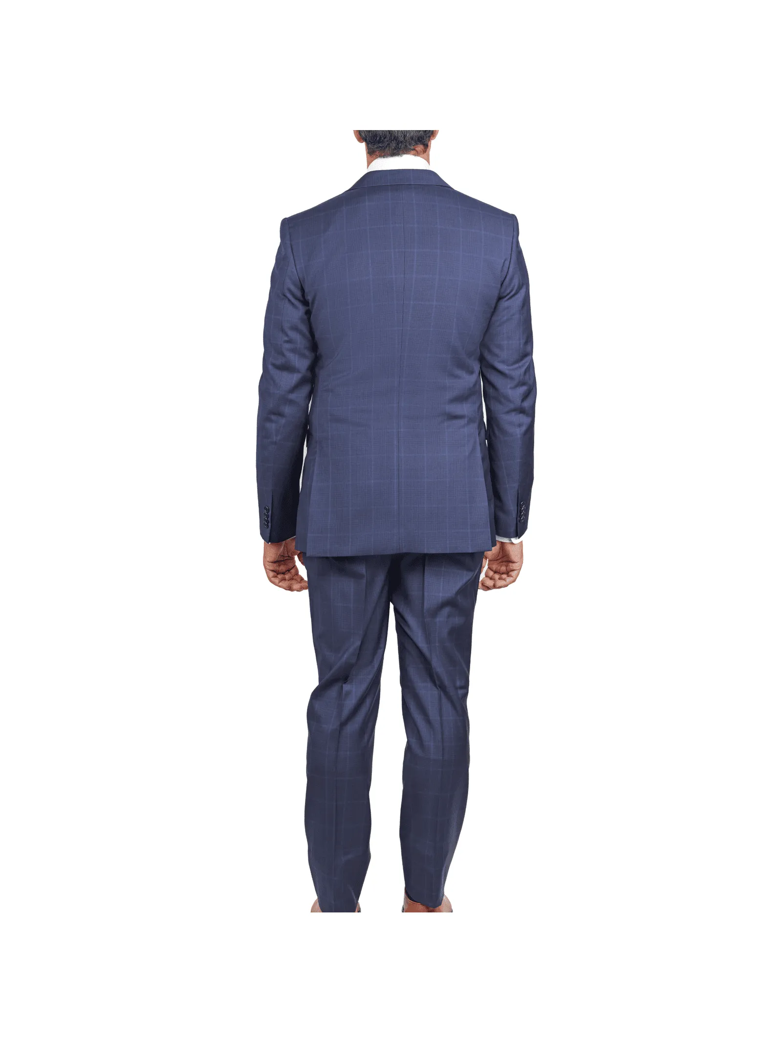 John Varvatos Mens Slim Fit Navy Blue Plaid Two Button Wool Suit