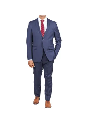 John Varvatos Mens Slim Fit Navy Blue Plaid Two Button Wool Suit