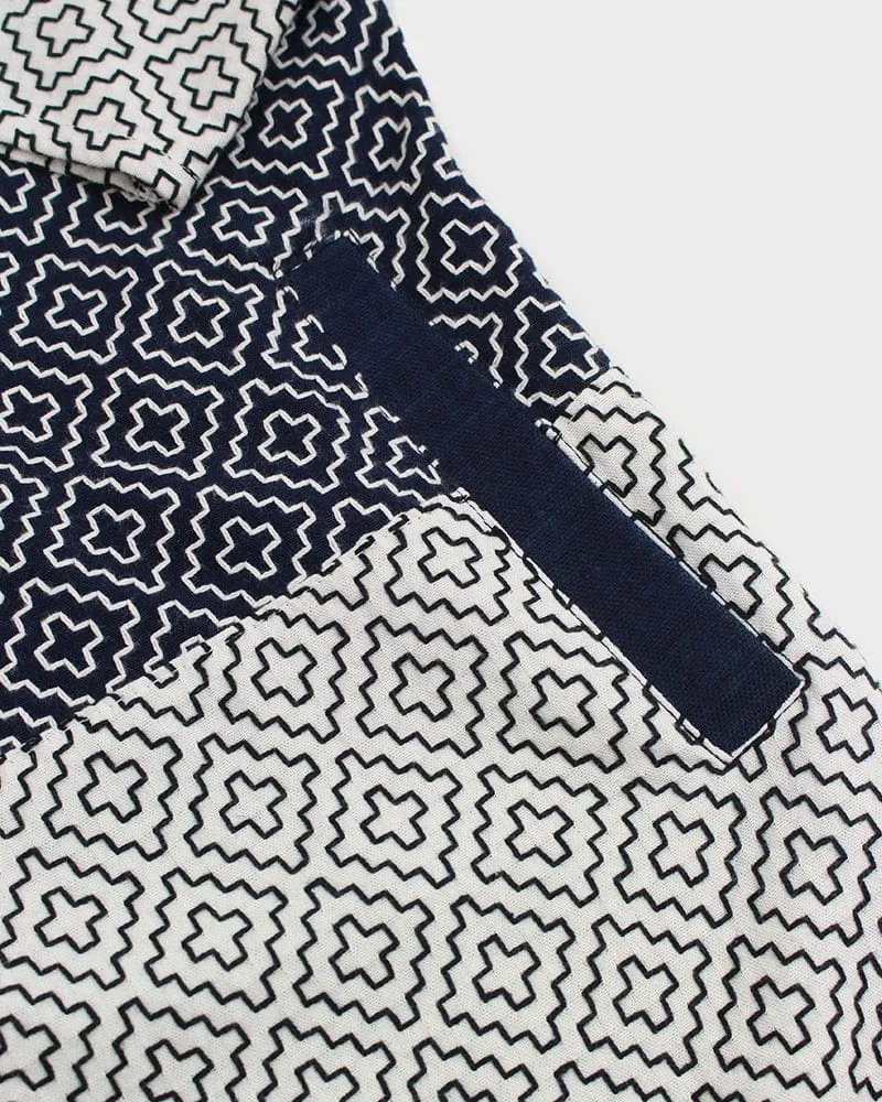 Kiriko Custom Modern Hitomezashi Dougi Jacket, Navy and White Split 01