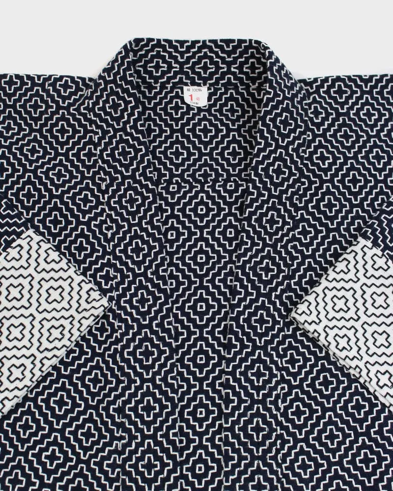 Kiriko Custom Modern Hitomezashi Dougi Jacket, Navy and White Split 01