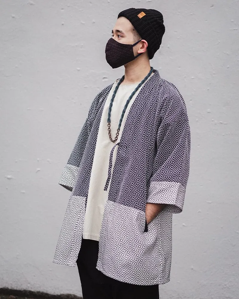 Kiriko Custom Modern Hitomezashi Dougi Jacket, Navy and White Split 01