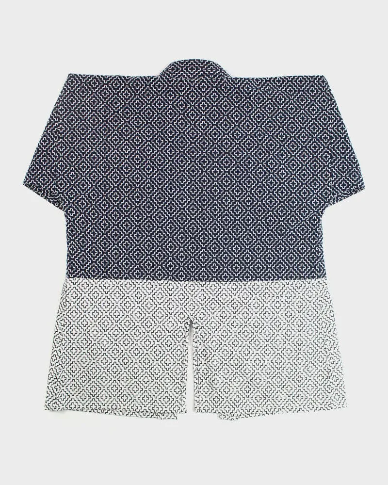Kiriko Custom Modern Hitomezashi Dougi Jacket, Navy and White Split 01