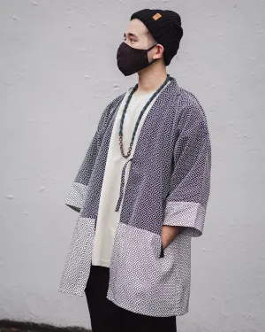 Kiriko Custom Modern Hitomezashi Dougi Jacket, Navy and White Split 01