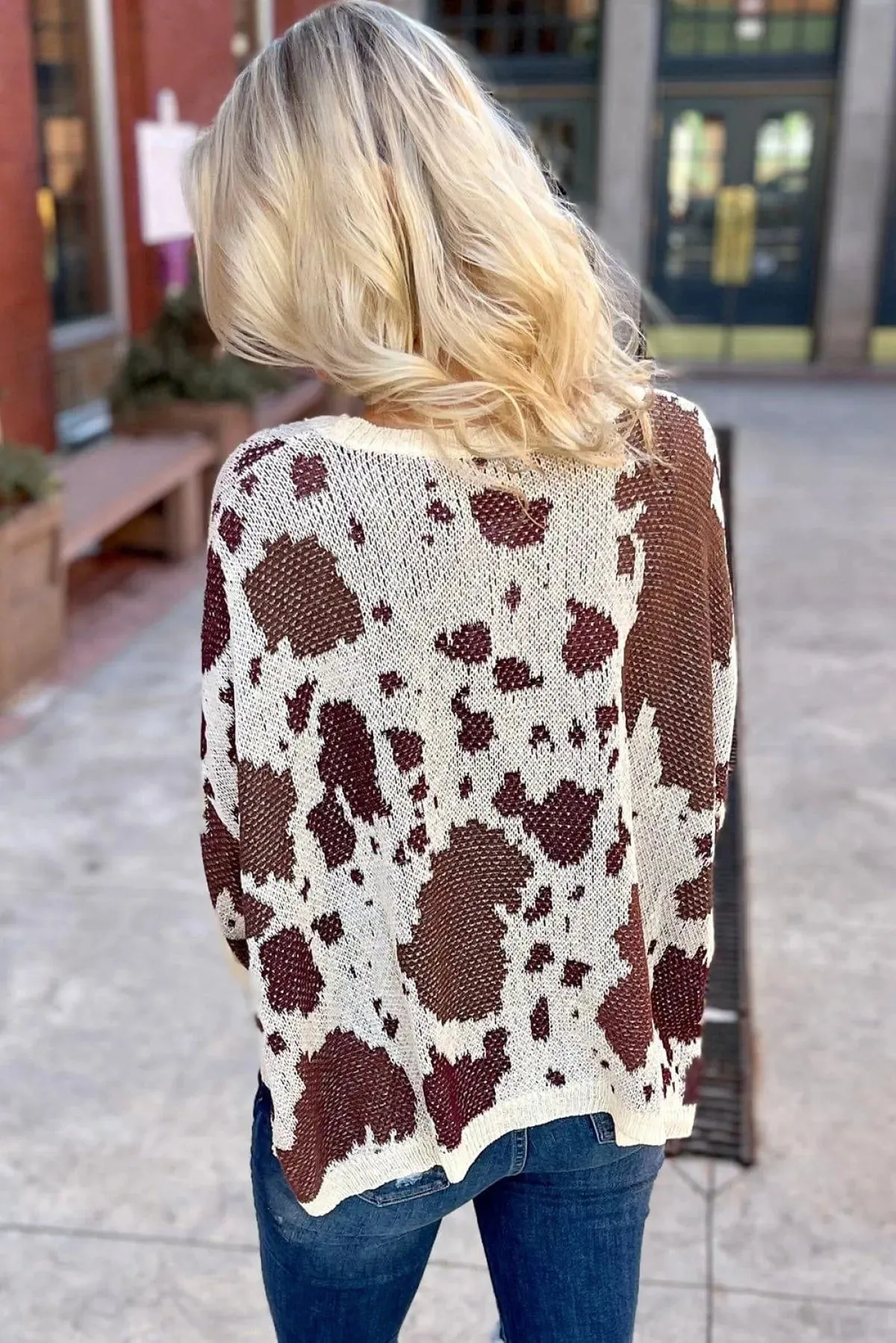 Leopard Print Side Slit Knit Sweater