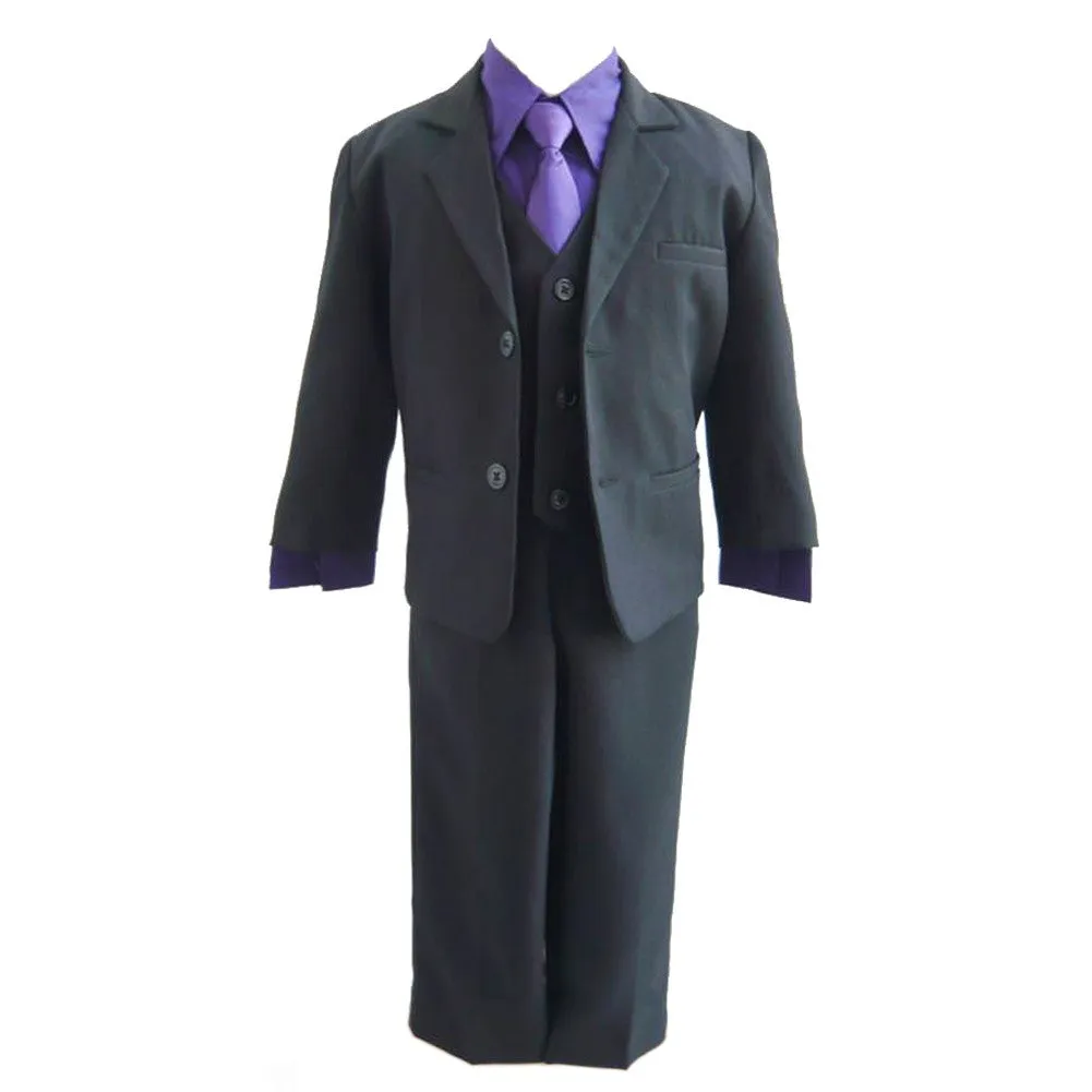 Little Boys Black Purple 5 Piece Vest Jacket Pants Special Occasion Suit 2-7