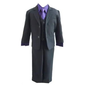 Little Boys Black Purple 5 Piece Vest Jacket Pants Special Occasion Suit 2-7