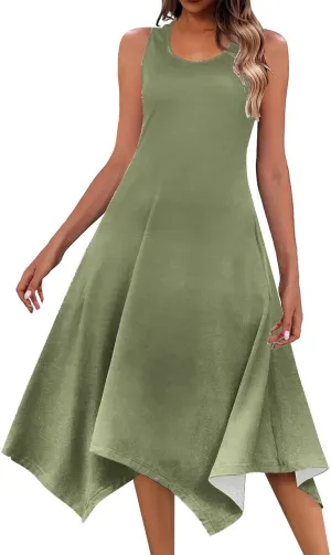 Long Summer Dresses for Women 2024 Casual Plus Size Irregular Hankerchief Hem Maxi Dress Tank Dresses with Pockets