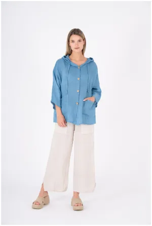 M Made in Italy  Ladies Woven Button-Down Hooded Jacket And Sleeves