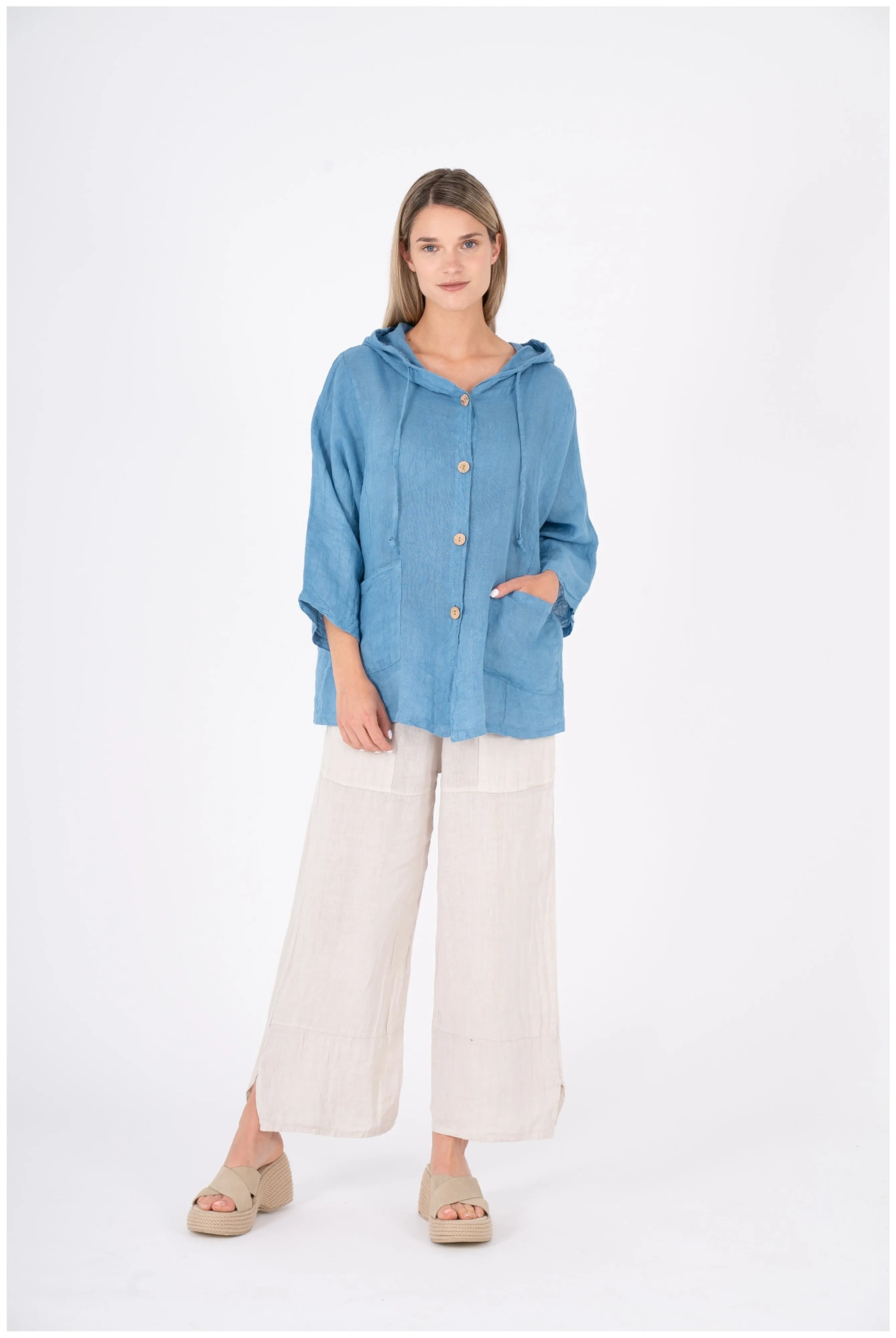 M Made in Italy  Ladies Woven Button-Down Hooded Jacket And Sleeves