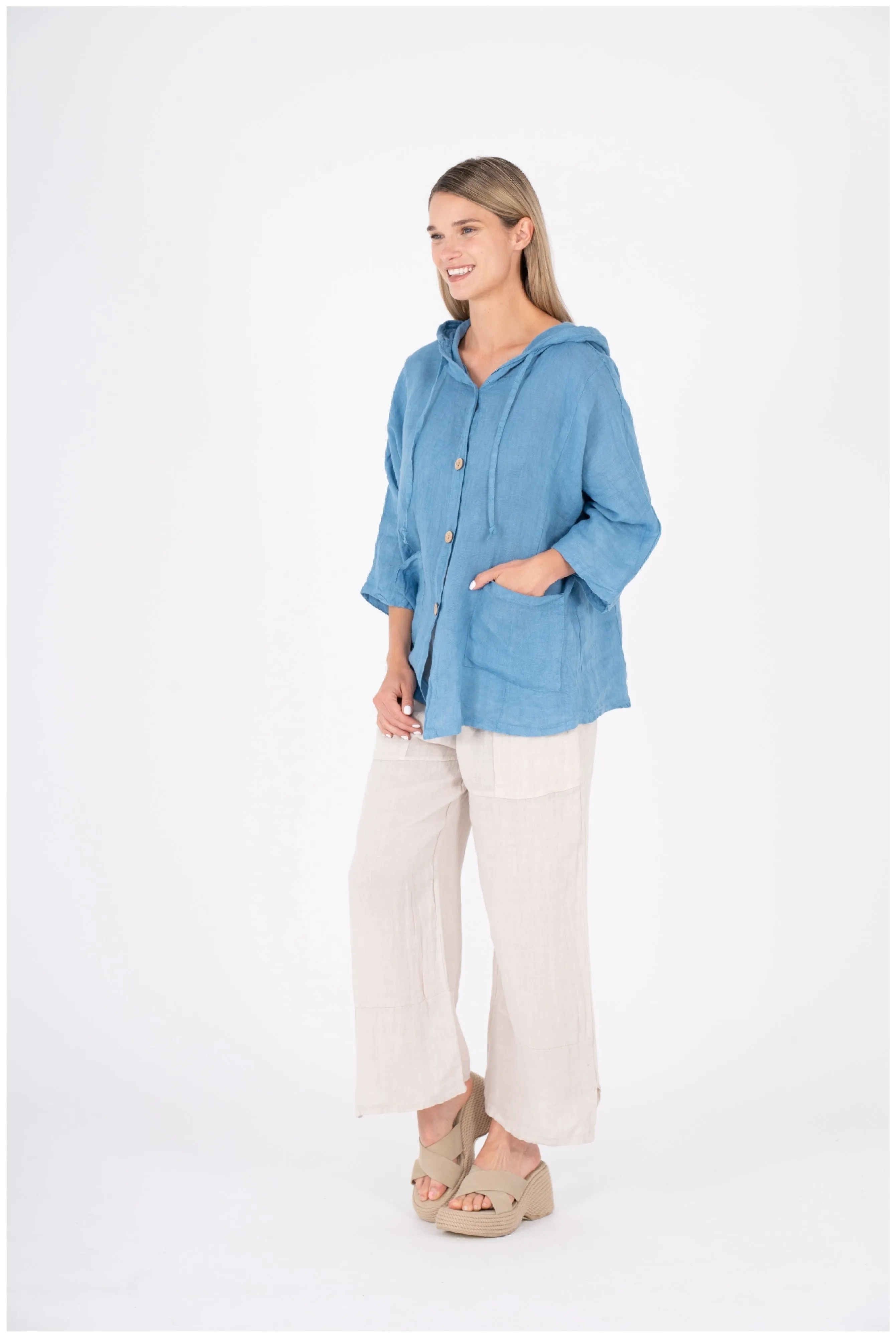 M Made in Italy  Ladies Woven Button-Down Hooded Jacket And Sleeves